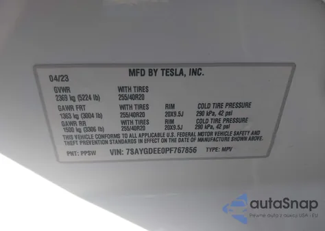 2023 Tesla Model Y Awd/Long Range Dual Motor All-Wheel Drive из США, поврежденный, VIN 7SAYGDEE0PF767856